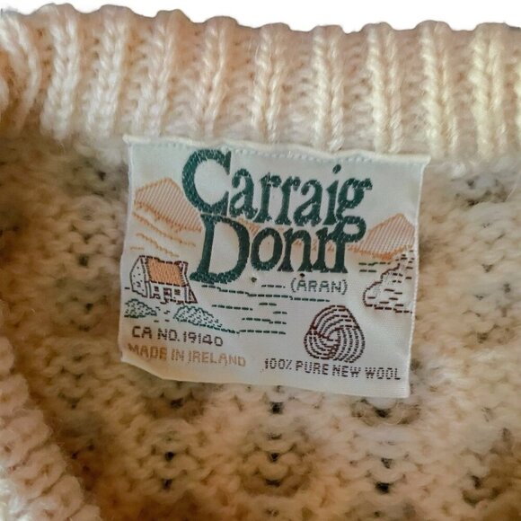 Vintage Carraig Donn Kids Sweater Sz Large Cream Wool Irish Cable Knit Cardigan - Picture 6 of 6